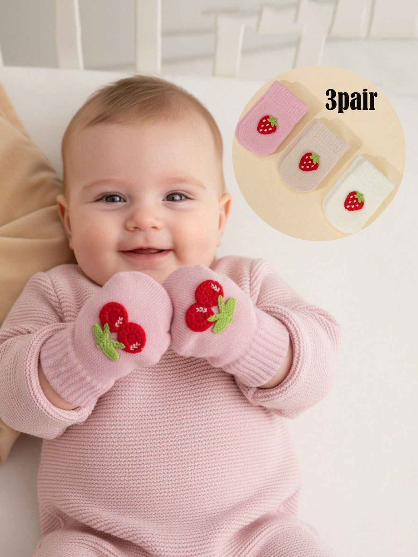 Baby Mittens Scratch - 3 paar babymeisjes 0-12M gebreide wanten,