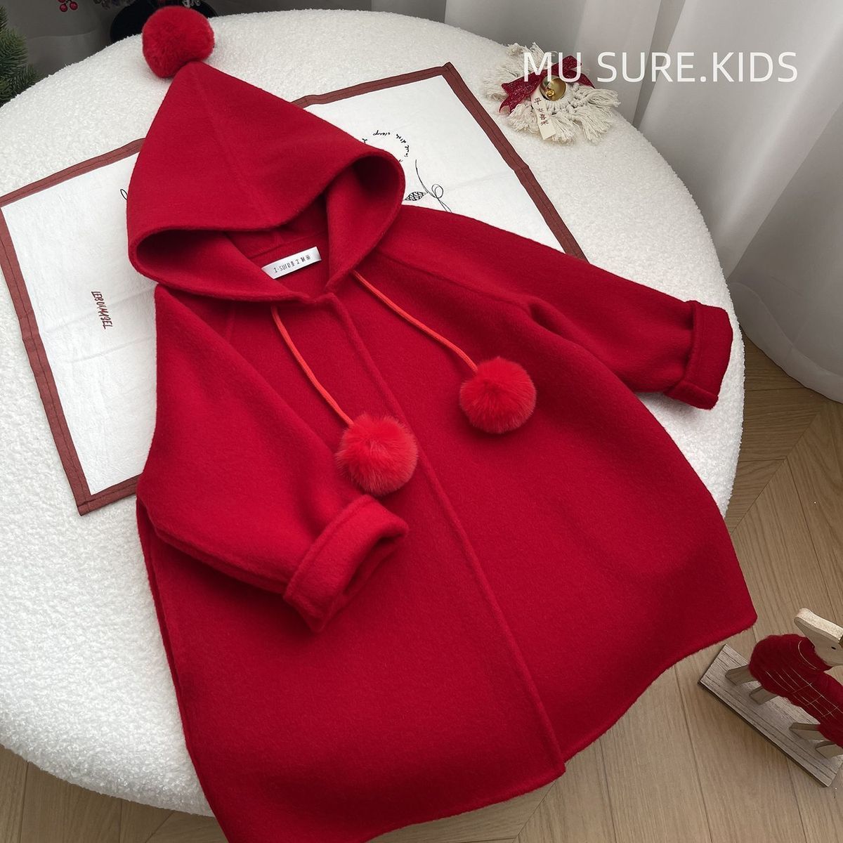 Baby Clothing Line - Dubbelzijdige kasjmierjas voor babymeisjes met elfhoed